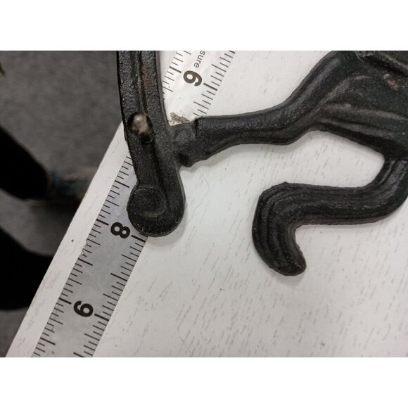Vintage Cast Iron Rocking Horse 3 Hook Kitchen Utensil Holder Wall Rack Rustic - Picture 5 of 6